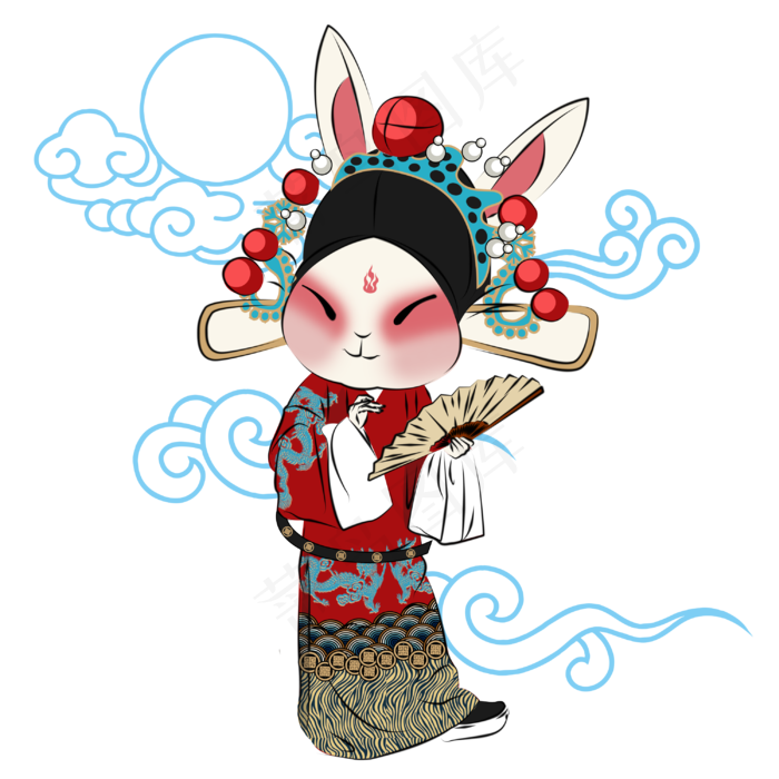 中秋节红色Q版京剧兔爷(3000X3000(DPI:300))psd模版下载