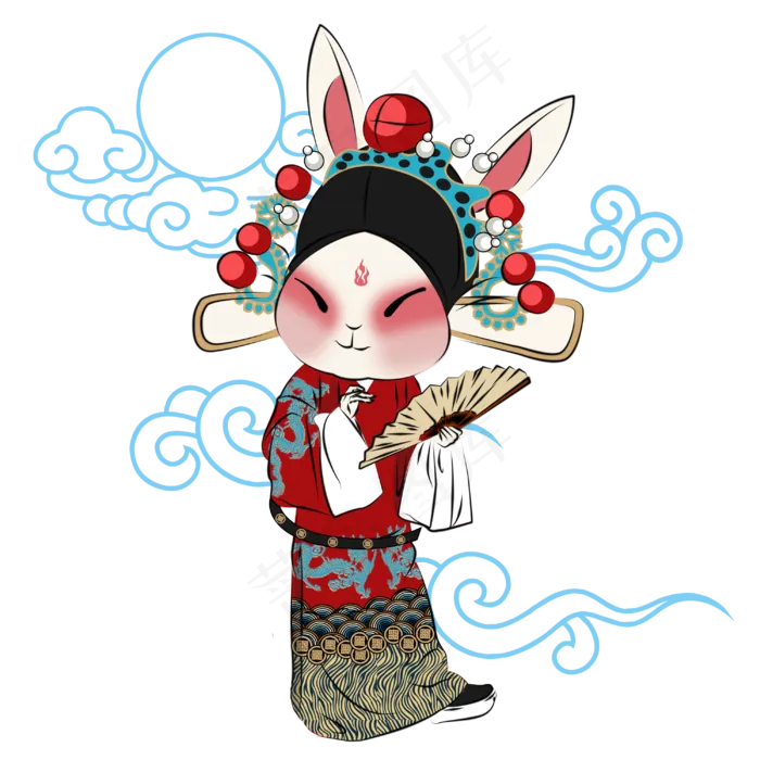中秋节红色Q版京剧兔爷(3000X3000(DPI:300))psd模版下载