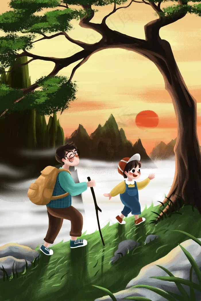 重阳节传统节日登高登山小清新父子(3545*5315px 300 dpi )psd模版下载