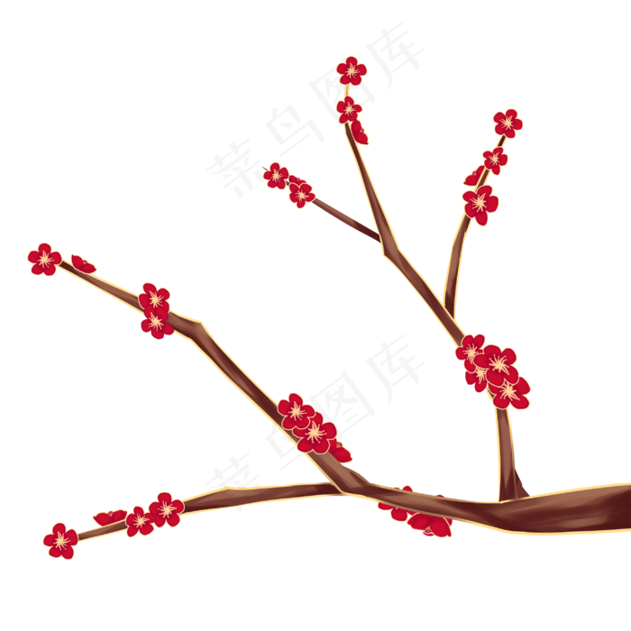 国潮梅花红梅花枝(3000X3000(DPI:299))psd模版下载