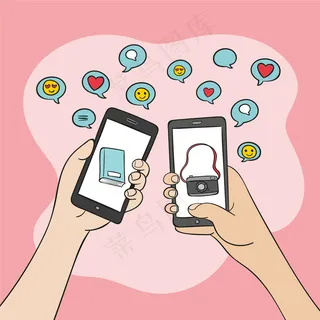 社交媒体营销手机插画