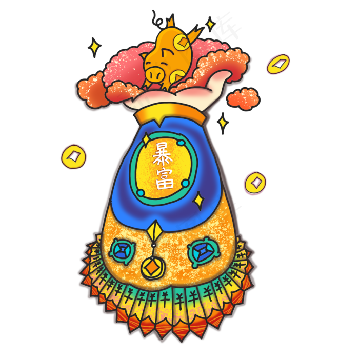 手祥瑞金猪暴富手创意幻想PNG(3000X3000(DPI:300))psd模版下载