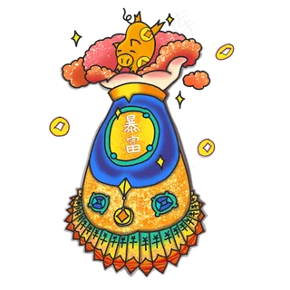 手祥瑞金猪暴富手创意幻想PNG