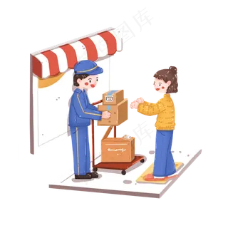 购物节扁平风网络购物收快递的女