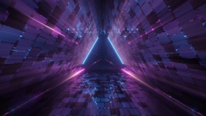 霓虹激光灯下的酷炫几何三角图形-非常适合作为背景