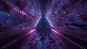 霓虹激光灯下的酷炫几何三角图形-非常适合作为背景