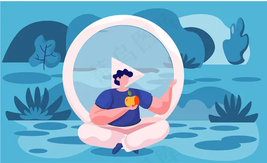 在大自然中冥想的人。瑜伽、冥想、放松、娱乐、健康生活方式的概念图。