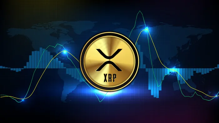 xrp ripple数字加密货币和macd市场图形音量指示器的未来技术背景eps,ai矢量模版下载