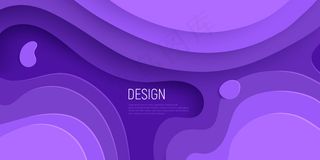 紫色剪纸设计与三维粘液抽象背景和紫色波浪层。