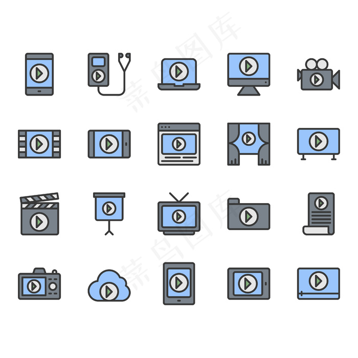 视频内容图标和符号集eps,ai矢量模版下载