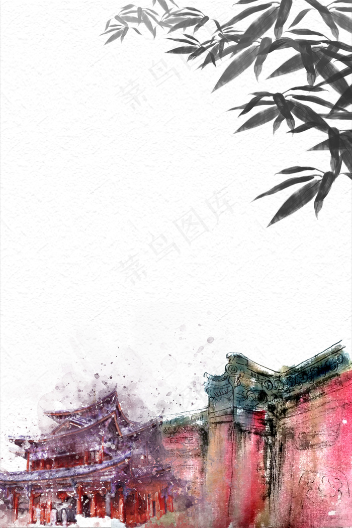 中国风竹叶清新纹理(3543*5315px 	      )psd模版下载