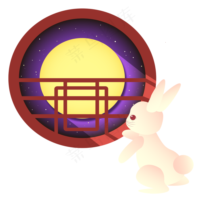 中秋可爱兔子望月(2333*2333px 300 dpi )ai矢量模版下载