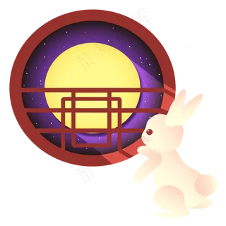 中秋可爱兔子望月