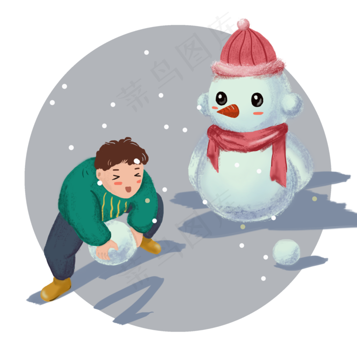 冬天打雪仗堆雪人(2000X2000(DPI:150))psd模版下载