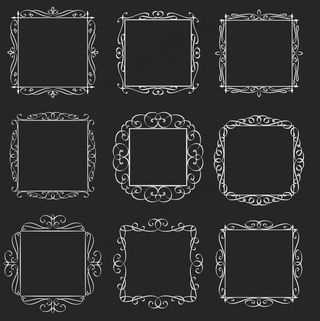 华丽的方形框架。书法元素。花押字复古标签。黑底白字，插图。