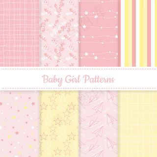 女婴粉色和黄色可编辑图案集