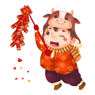 立体新年牛年放鞭炮