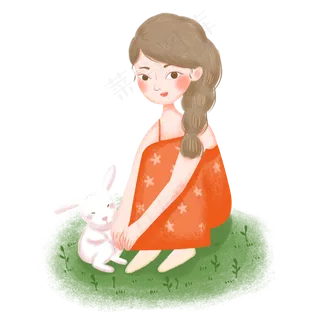 八月十五中秋节月饼节兔子和少女