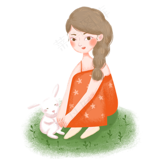 八月十五中秋节月饼节兔子和少女