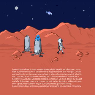 太空火箭发射和宇航员照片在星球上的矢量图解