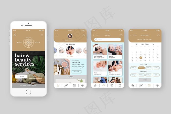 美容院预订应用程序eps,ai矢量模版下载