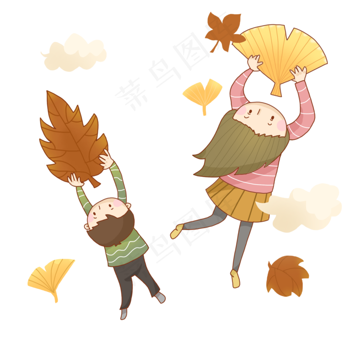 手绘24节气霜降随着叶子飘落免