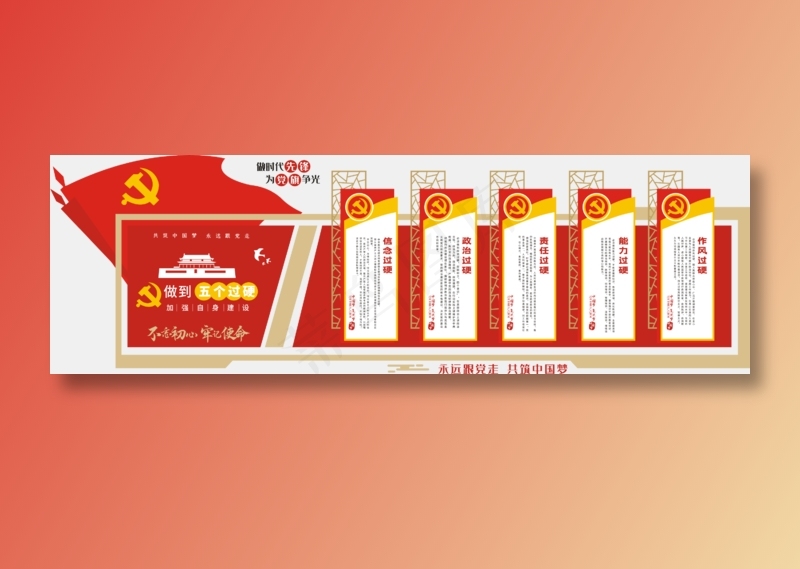 五个过硬党建  文化墙cdr矢量模版下载