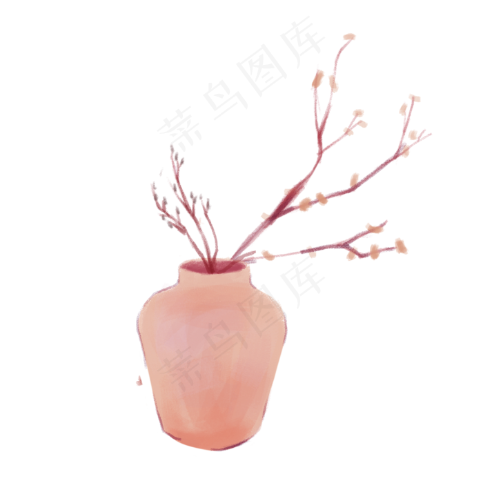 手绘卡通花瓶插花梅花