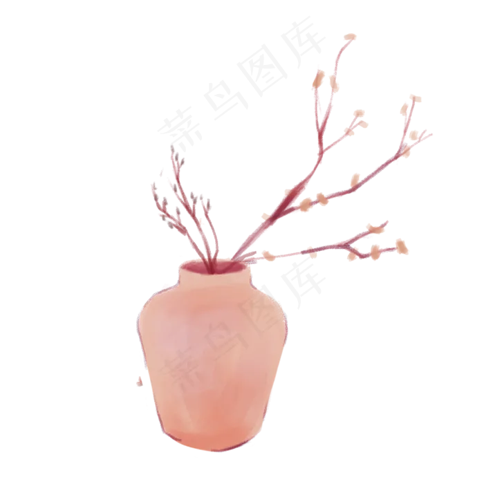 手绘卡通花瓶插花梅花(1500X1500(DPI:300))psd模版下载