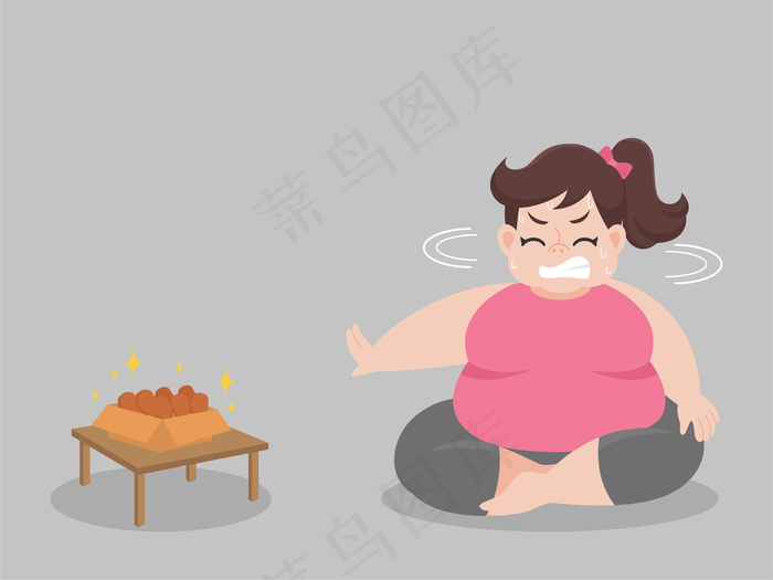 饥饿的胖女人尽量不吃鸡腿eps,ai矢量模版下载