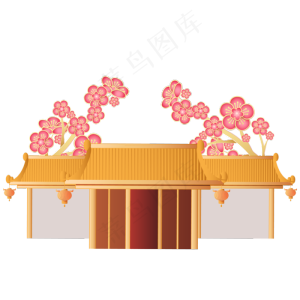 中国风屋檐梅花