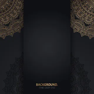 带金色几何曼荼罗圆圈的伊斯兰黑色背景