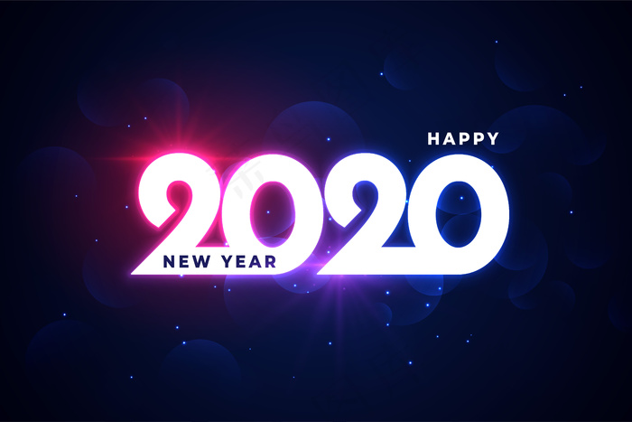 2020年新年快乐霓虹灯闪亮的问候语eps,ai矢量模版下载