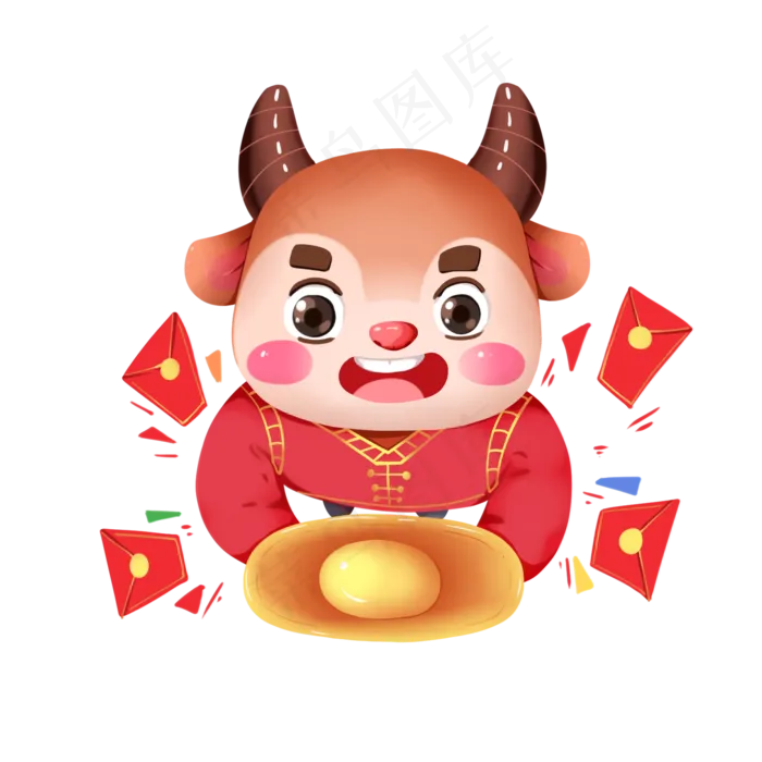 新年牛年仰视牛元宝红包(2000X2000(DPI:300))psd模版下载