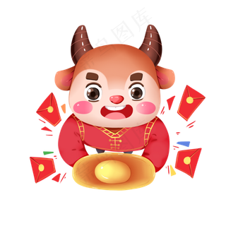 新年牛年仰视牛元宝红包