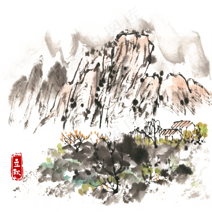 立秋山居图(3545X5315(DPI:300))psd模版下载