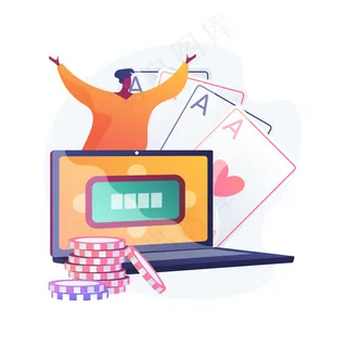 赌徒玩网上扑克，那个家伙在网上赌场赢了。有风险的纸牌游戏，数字赌博，虚拟锦标赛。幸运的成功玩家。