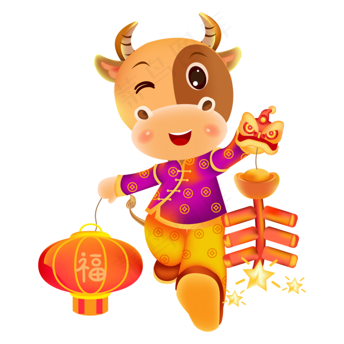 2021牛年灯笼鞭炮喜庆牛