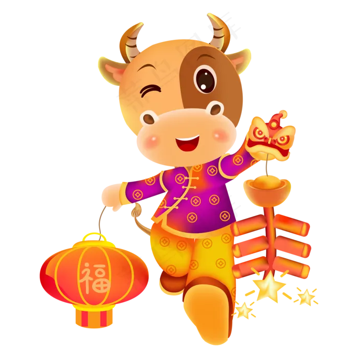 2021牛年灯笼鞭炮喜庆牛(2000*2000px 300 dpi )ai矢量模版下载