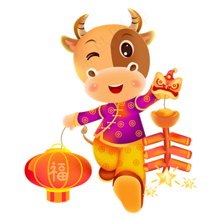 2021牛年灯笼鞭炮喜庆牛