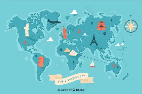 世界旅游日背景与地标和交通