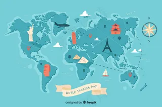 世界旅游日背景与地标和交通