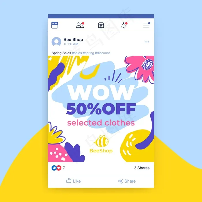 抽象绘画儿童般的春季facebook帖子eps,ai矢量模版下载