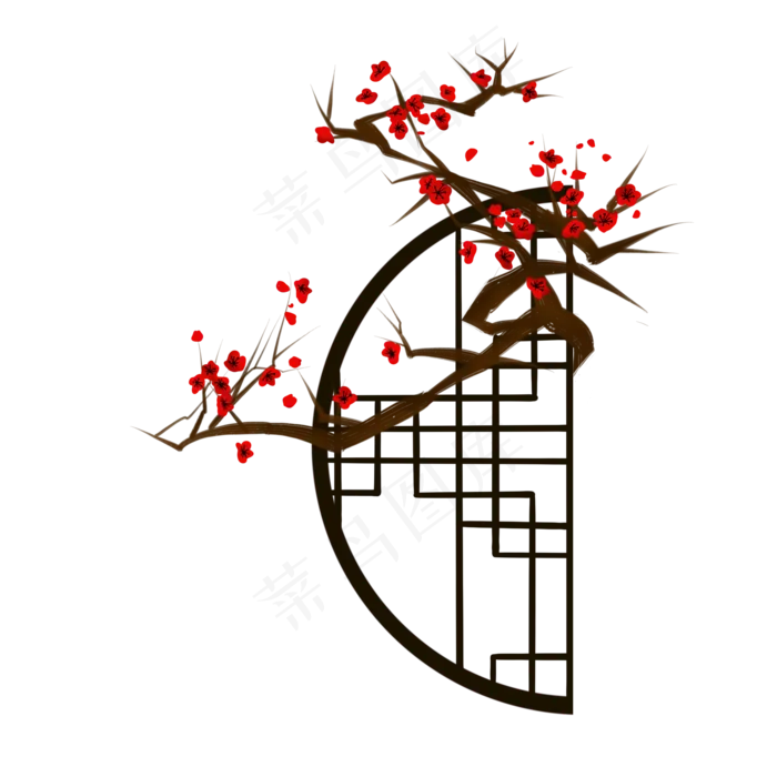 手绘古典窗户梅花(2000X2000(DPI:300))psd模版下载