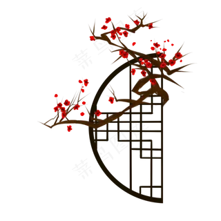 手绘古典窗户梅花