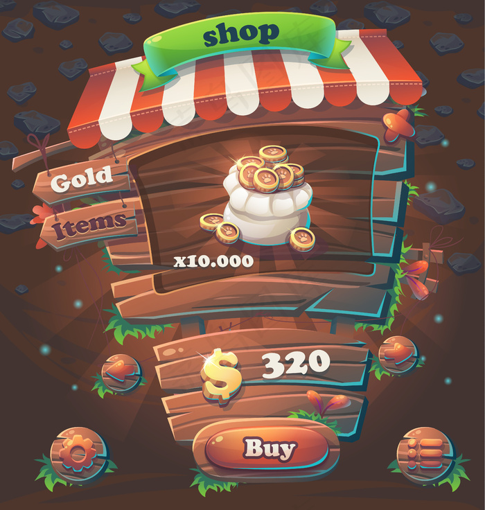 木制游戏用户界面窗口商店矢量图eps,ai矢量模版下载