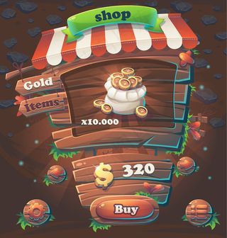 木制游戏用户界面窗口商店矢量图