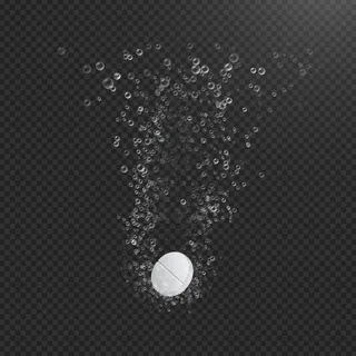 溶于液体中有气泡的片剂。