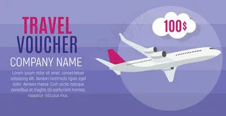 旅行券100美元模板背景与飞机。插图