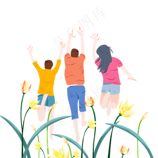 三个跳跃的青年人,免抠元素